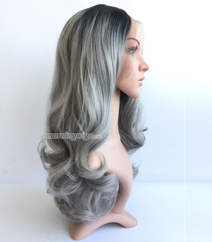 20 inches black ombre gray bodywave synthetic lace front wig - Luckin Wigs