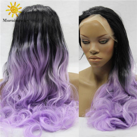 24 inches black purple ombre color bodywave synthetic lace front wig - Luckin Wigs